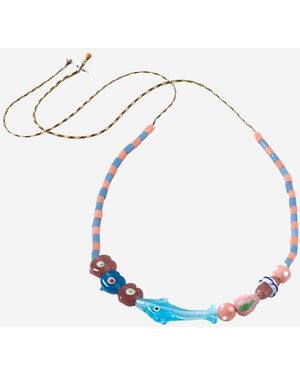 Sorbet Island Necklace With Dolphins And Glass Beads - Blue