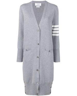 Thom Browne Milano Stitch Long V Neck Cardigan - Grey