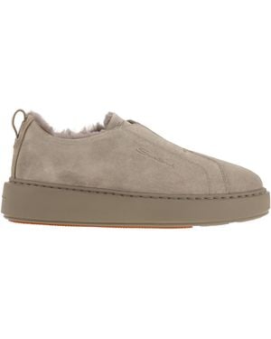 Santoni Slip-On Suede Trainers With Fur - Brown