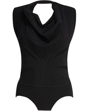 Max Mara Sleeveless Draped Bodysuit Tops - Black