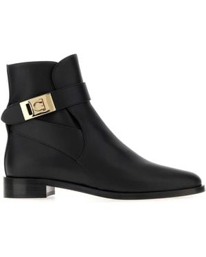 Ferragamo Zanira Leather Ankle Boots - Black