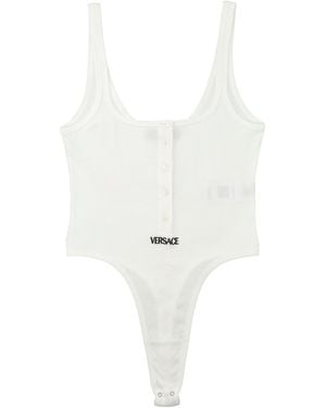 Versace Ribbed Cotton Deep Scoop Body Bodysuit - White