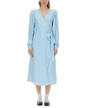 ROTATE BIRGER CHRISTENSEN Textured Midi Wrap' Dress - Blue