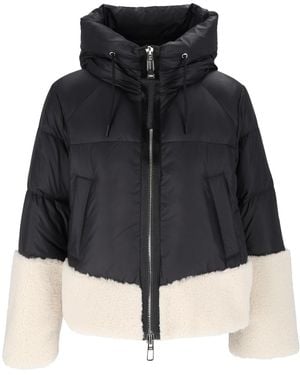 DUNO Shearling Trim High Collar Cropped Puffer Down Jacket - Black