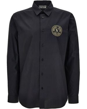 Versace Jeans Couture V-Emblem Schwarzes Baumwollhemd
