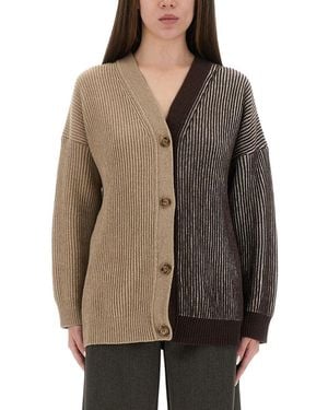 Moschino Relaxed Fit Cardigan With Inlay Logo Design - Natural