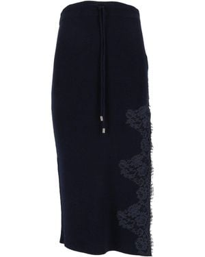 Ermanno Scervino Fitted Lace Detailing Knitted Midi Skirt - Blue