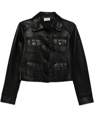 P.A.R.O.S.H. Macio Lederjacke mit Klappentasche - Schwarz