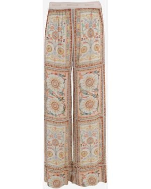 Just Cavalli Pants Floral Print Viscose - Natural
