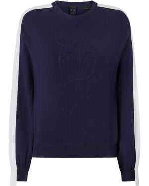 Pinko Crew-Neck Sweatshirt With Wide Sleeves And Embossed Logo - Blue