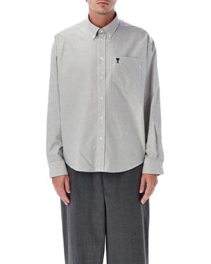 Ami Paris Striped Cotton Ami De Cœur Shirt - Grey