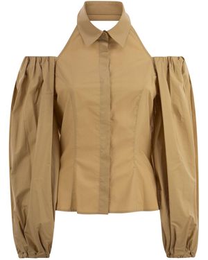 MVP WARDROBE Cotton Shirt With Balloon Sleeves - Brown
