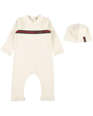 Gucci Bodysuit Set With Hat - Natural