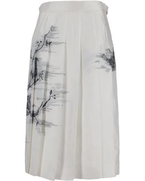 Thom Browne Klassischer, knielanger Faltenrock von aus Seidentwill mit Bird-Toile-Print - Grau