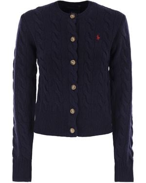 Polo Ralph Lauren Wool En Cashmere Cable Knit Cardigan - Blauw