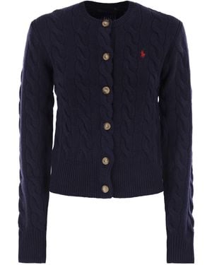 Polo Ralph Lauren Wool And Cashmere Cable Knit Cardigan - Blue