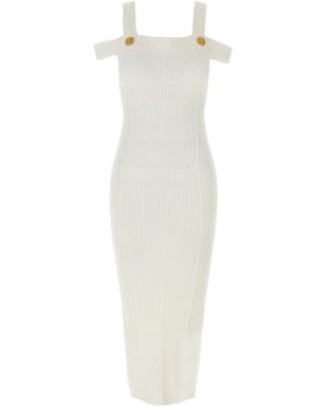 Balmain Breien Midi -jurk In Zeven - Wit