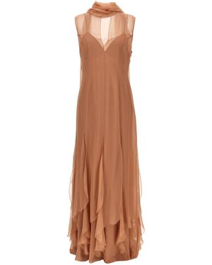 Alberta Ferretti Long Chiffon Dress - Brown