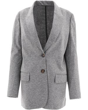 Brunello Cucinelli Cashmere Jersey Deconstructed Blazer With Monili - Grey