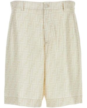 Fendi Embroidered Silk Bermuda Shorts - White