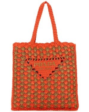 Prada Two Tone Raffia Shopping Bag - Red