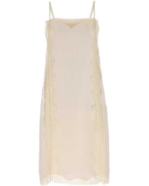 Prada Lace-Trimmed Linen Midi Dress - White