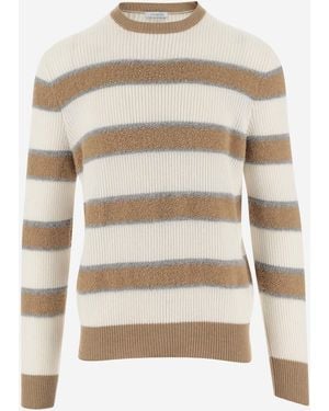 Malo Cashmere Jumper With Striped Pattern - Natural