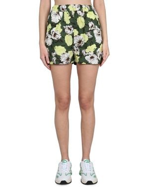 MSGM Floral Print Shorts With Elastic Waistband - Green