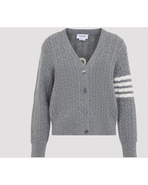 Thom Browne Anchor Intersia Cable Stitsh V Neck Cardigan - Grijs