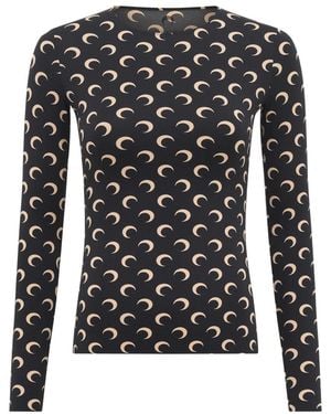 Marine Serre Brand-print Fitted Stretch-jersey Top - Black