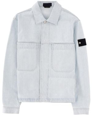 Stone Island Coach Jacket In Ultra Bleached Denim Jackets Light Blue - White