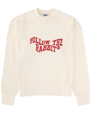 MSGM Follow The Rabbit Sweatshirt Cotton Sweatshirts - White
