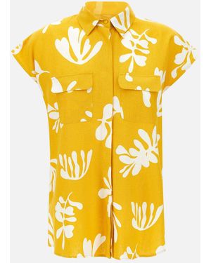 Marella Addotto Floral Linen Viscose Shirt - Yellow