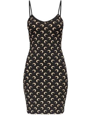 Marine Serre Moon Bedrucktes Jersey-Minikleid Mit Trägern - Schwarz