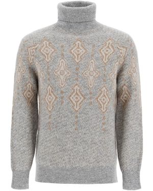 Brunello Cucinelli Geometrischer Jacquard -Rollkragenpullover - Grau