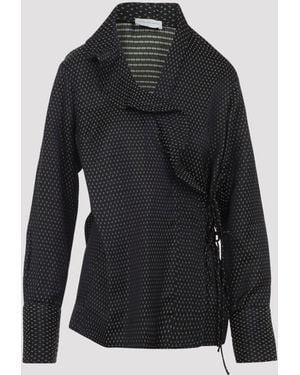 Dries Van Noten Calberton Shirt With Ruffled Neck And Geometric Pattern - Black