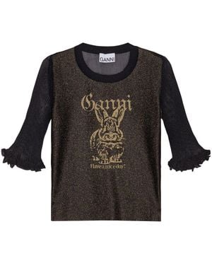 Ganni T-Shirt Met Logo Jacquard - Zwart