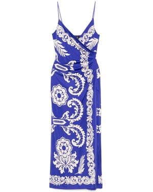 Etro Maxi Dress With Deep V-Neckline And Floral Pattern - Lila