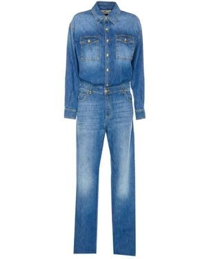 Elisabetta Franchi Denim Jumpsuit With Logo Details - Blue