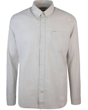 Barbour Camicia Botton Down in Misto Lino - Grau