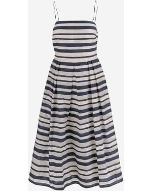 Ralph Lauren Striped Cotton-Blend Midi Dress - Grey