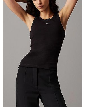 Calvin Klein Slim Geribbeld Vest - Zwart