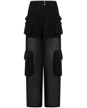 Pinko Sheer Georgette Cargo Trousers - Black
