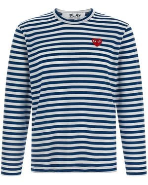 Comme des Garçons Rood Hart Gestreept Katoenen T-shirt - Blauw