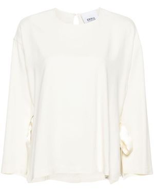 Tシャツ・カットソー ERIKA CAVALLINI CREPE DE CHINE HIGH NECK BLOUSE Floral Smocked High Neckline Blouse