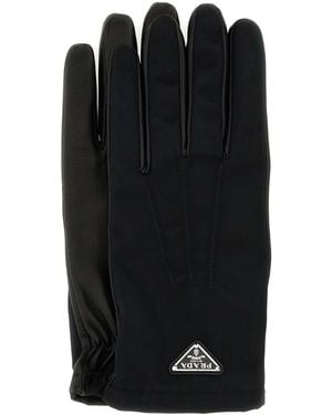 Prada Nylon And Nappa Leather Gloves - Black