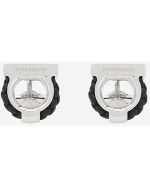 Ferragamo Brass And Braided Leather Hook Cufflinks - Metallic