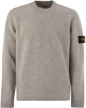 Stone Island Pagno A Collo Rotondo Dell'Isola Di Pietra Con Consistenza Garzy - Grigio