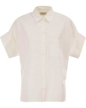 Weekend by Maxmara Wkdtuono Cotton Shirt With Printed Silk Back Panel - White