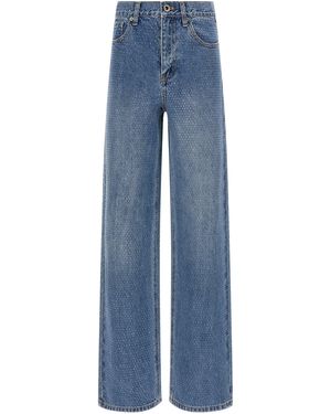 Self-Portrait Selbstporträt-Jeans "Rhinestone Denim Straight Leg". - Blau